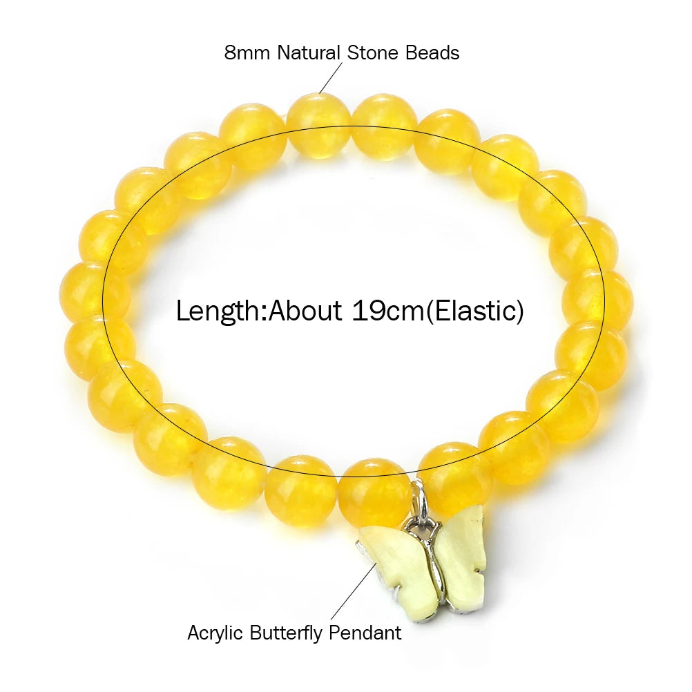 Fashion Women Acrylic Butterfly Charm Bracelets & Bangles Men Natural Stone Beads Bracelets Female Bohemian Jewelry Friends Gift