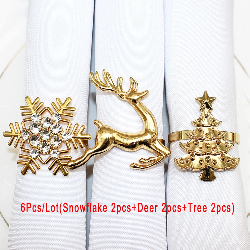 6Pcs Christmas Snowflake Napkin Rings for Table Setting Metal Napkin Holder for Home Winter Party Decor Navidad 2024 Noel ERC126