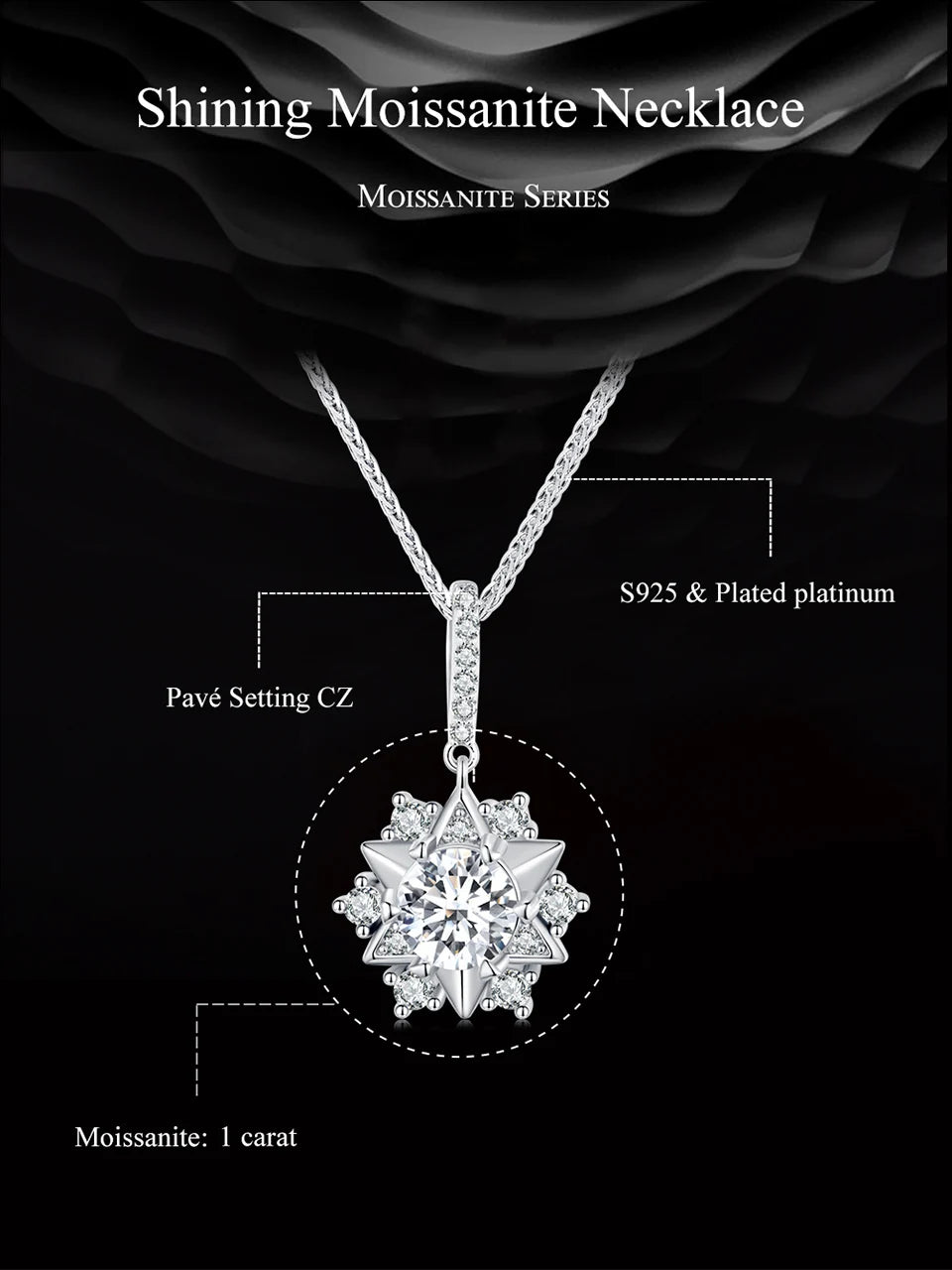 Bamoer 1 Carat Real Moissanite Star Pendant Necklace For Women 925 Sterling Silver Wedding Party Bridal Fine Jewelry