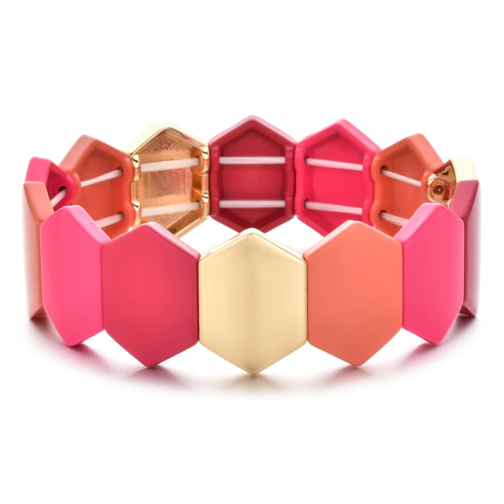 Big Stacked DIY Fashion Enamel Women's Bracelets Bohemian Color Bangle Jewelry Matching Stretch Ladies Bracelet