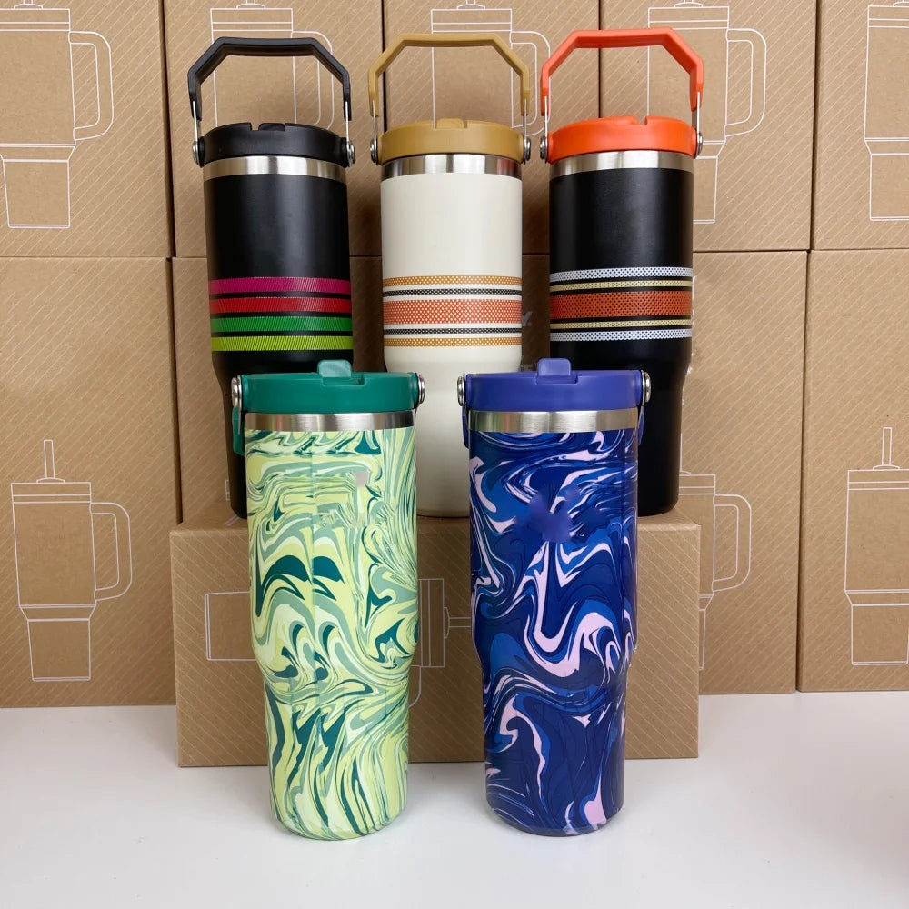 Hemasa Stanley 30oz Tumbler With Handle Leopard Tumbler With Straw Lids Stainless Steel Coffee cup