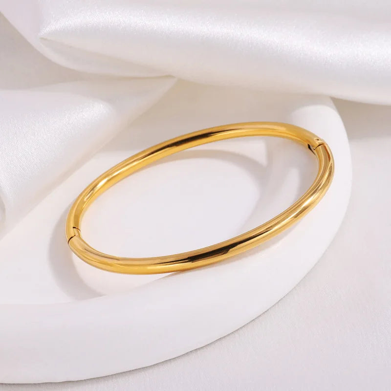 Waterproof Stainless Steel Cuff Bracelet Bangles for Women Smooth Metal Openable Bracelets Jewelry Gift