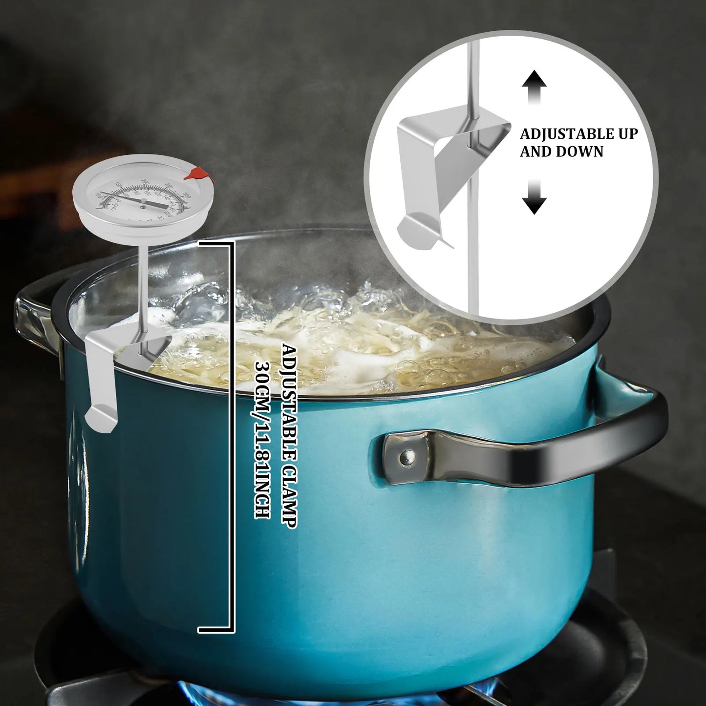 Tejesa 4/2Pcs Kitchen Thermometer with Pot Clip 12 In Stainless Steel Long Stem Deep Fry Thermometer Candy BBQ Turkey Meat Thermometer