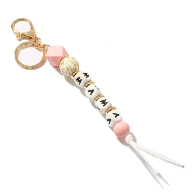Hemasa Letter MAMA LOVE Keychain For Women Men Silicone Beads Keyring For Keys 2022 Car Keychain Charms Wholesale Gift Trendy New
