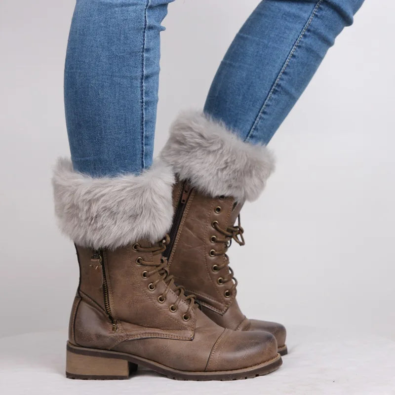 Big Youth Girl Women Leg Warmers Faux Fur High Boot Cuffs Toppers Boots Socks Knitted Ribbed Cuffs for Shoes Lolita