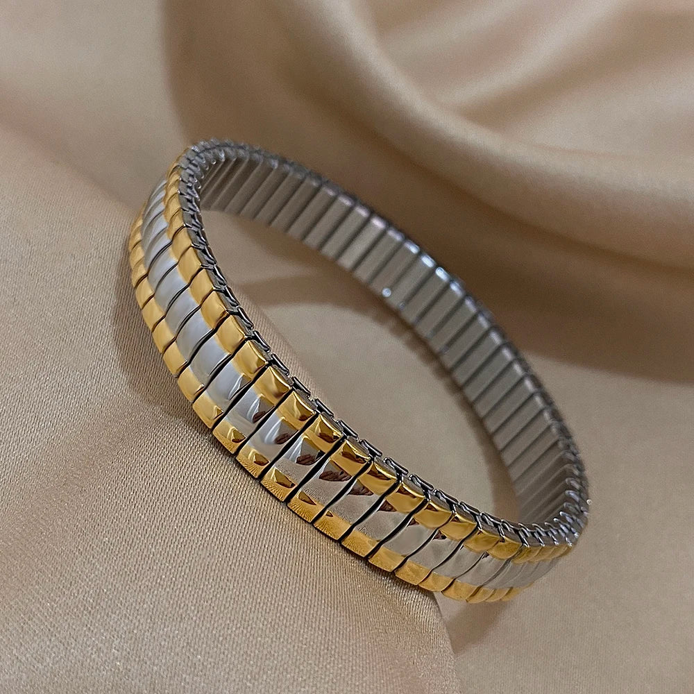 Hemasa Elastic Two-Tone Bracelet Stainless Steel Bangles for Women