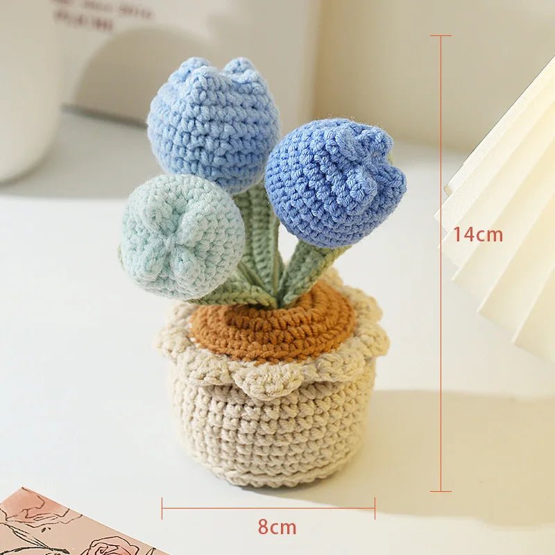 Hemasa Crochet  Colourful  Kintted  Potted  Sunflowers Table Decor Graduation Gift