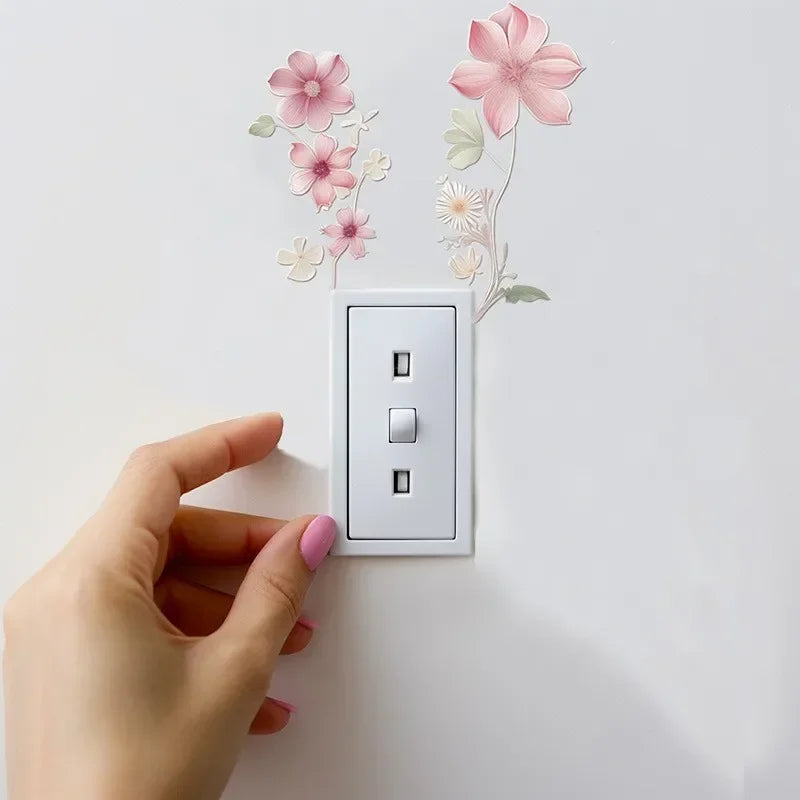 Hemasa Beautiful flowers Switch Wall Sticker PVC Removable Waterproof sticker for bedroom bathroom Living room Home Decoration Stickers