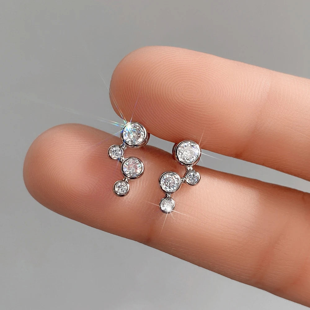 Tejesa Huitan Simple Versatile Women's Cubic Zirconia Stud Earrings Silver Color High Quality Ear Accessory Daily Wear Wedding Jewelry