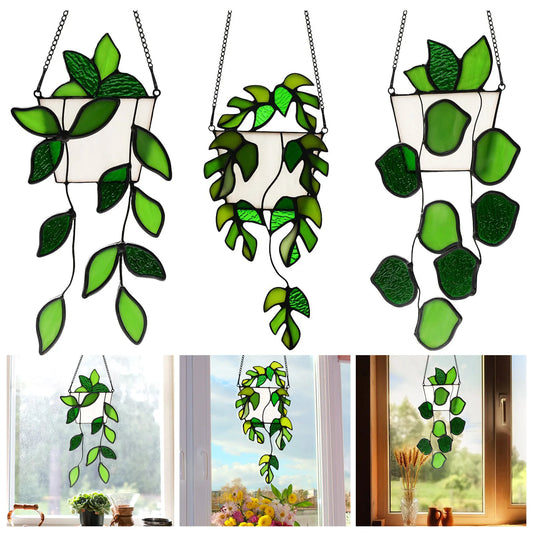 Artisanal Pothos Stained Glass Window Hangings Suncatcher For Window Exquisite Decorations Gifts Crystal Garland Beads