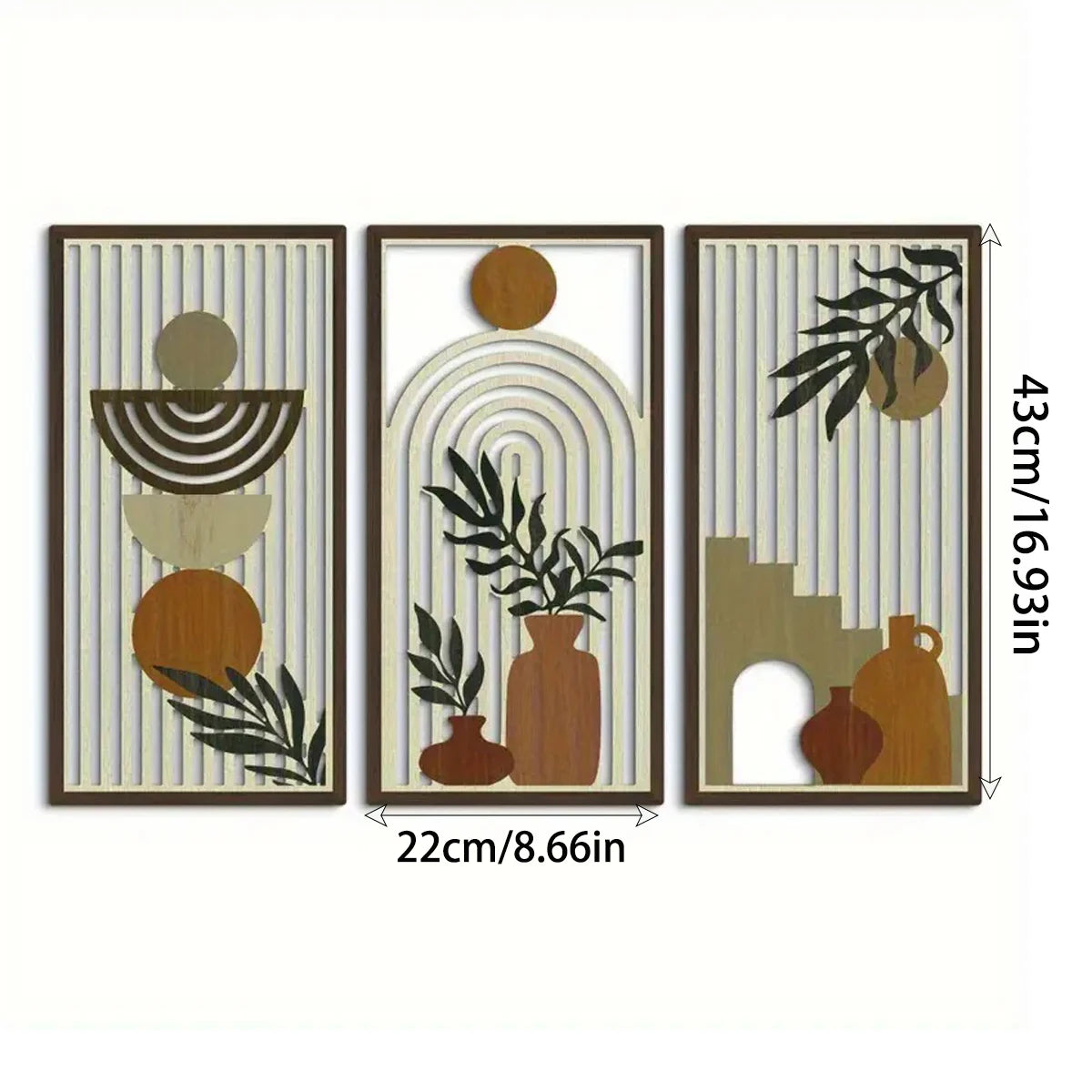 Hemasa 3pcs Hollow Wooden Wall Art Panel Decorative Kitchen Bathroom Living Room Dining Room Porch Wall Wood Decoration