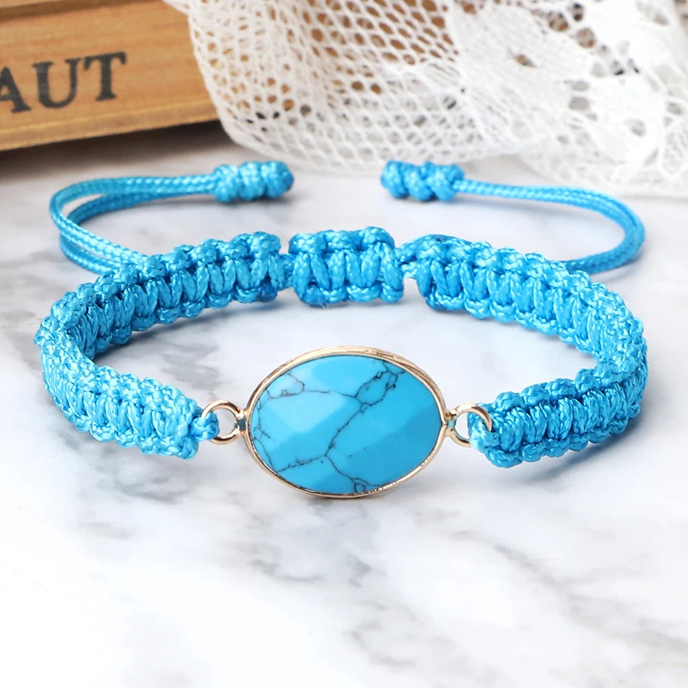 Natural Blue Pine Stone Pendant Bracelets For Women Men Handmade Braided Healing Stone Bangles Female Wrist Jewelry Girls Gifts