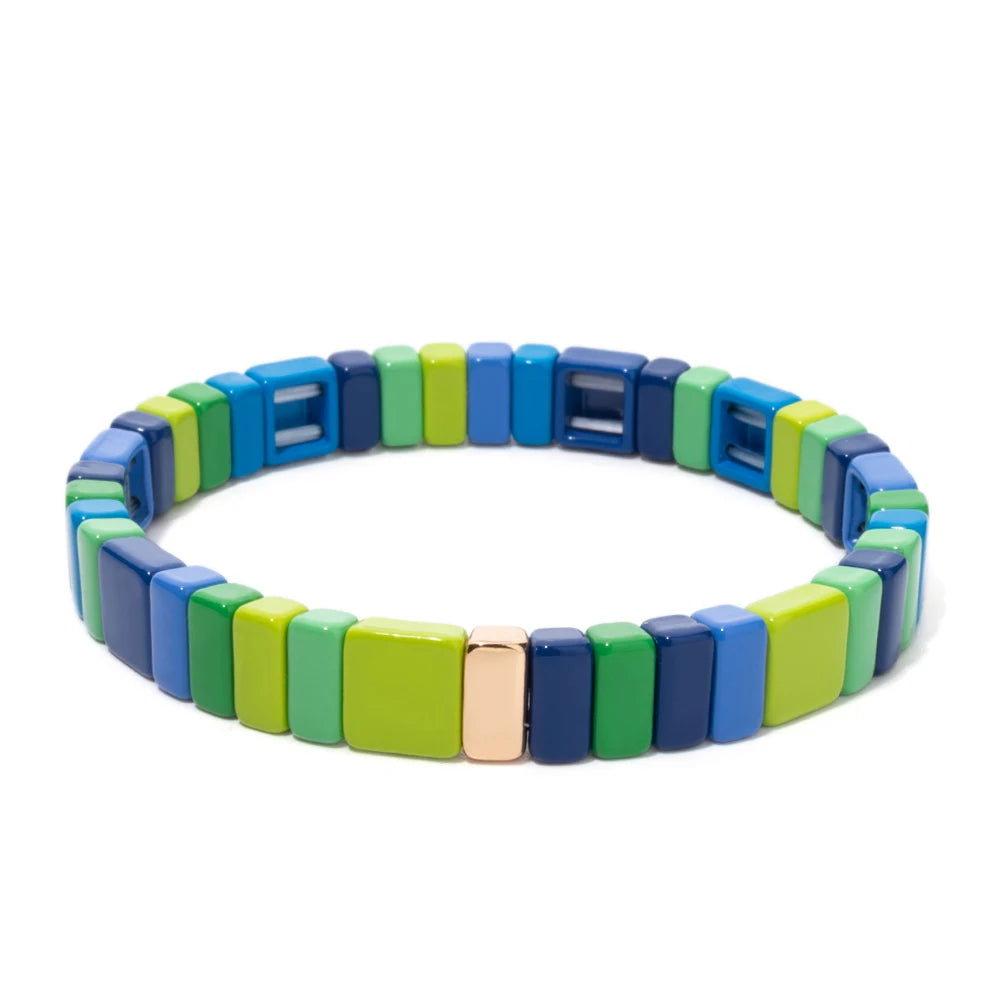 Tejesa   Purple Yellow Color Boho 4X8MM Enamel Beaded  Bracelets For Women