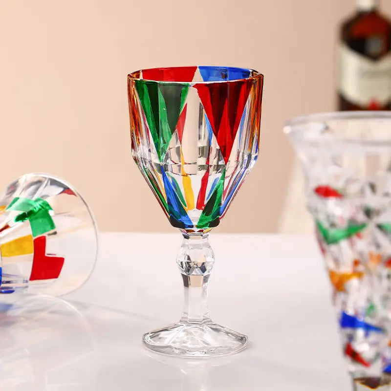 1/2pcs Hand Drawn Diamond Carved Crystal Glass Cup Rainbow Diamond Gloss Champagne Cup Thickened Design Red Wine Tall Glasses