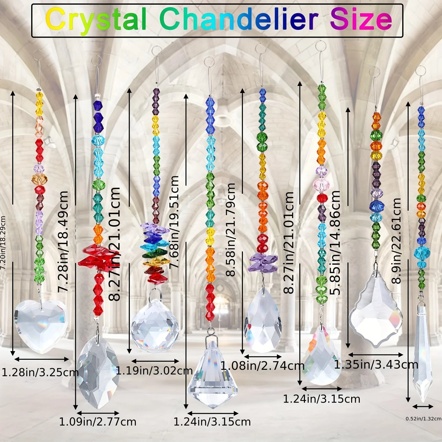 8 Pieces Colorful Crystals Suncatcher Hanging for Window, Rainbow Octogon Chakra Pendants Suncatchers with Crystals Beads Chain