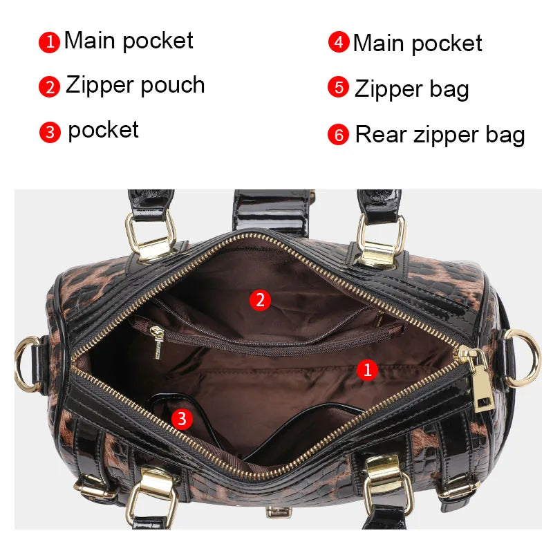 Aidrani Classic Leopard Pattern Genuine Leather Women's Bag Large Capacity Women's Handbag Cowhide Shoulder Bag