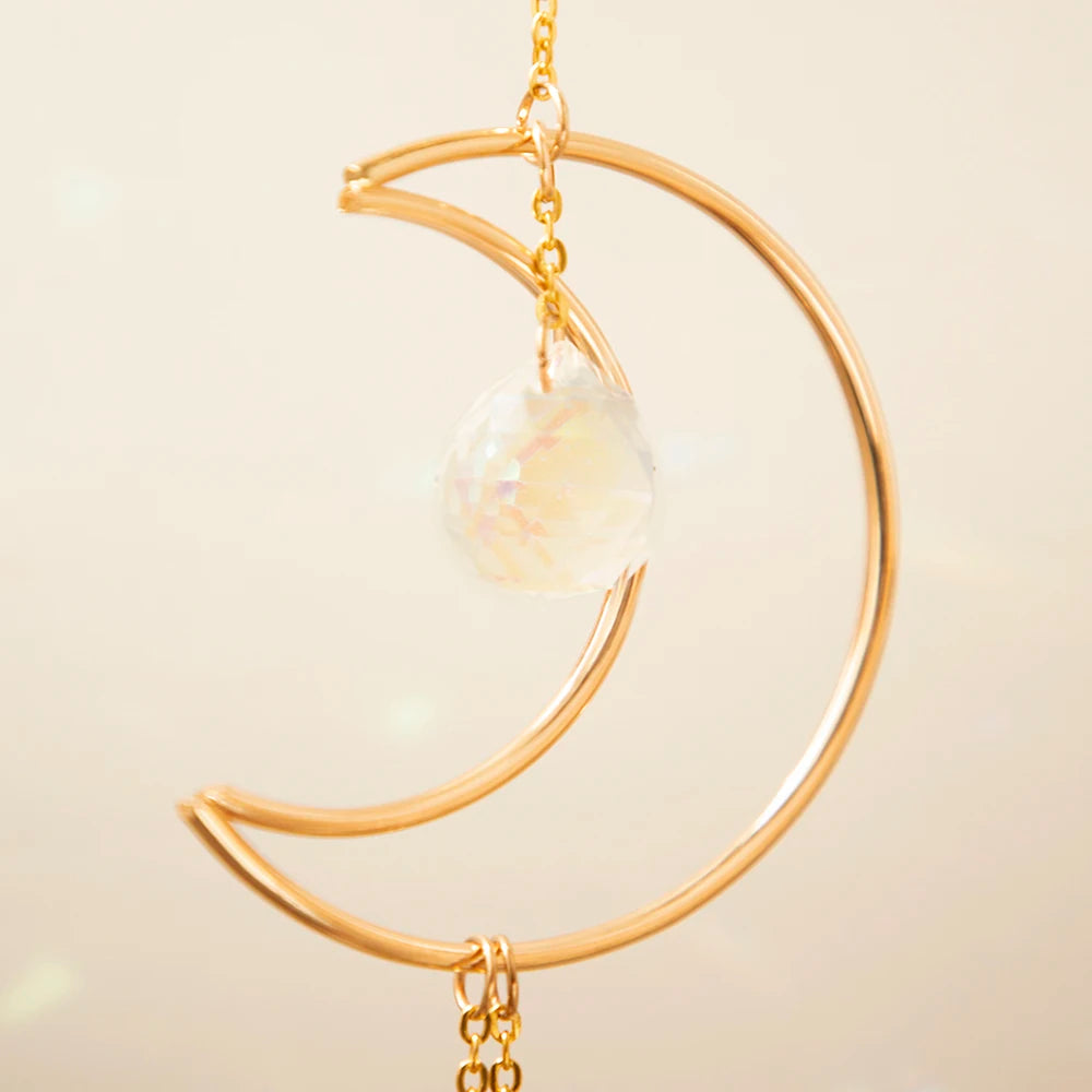 Hemasa Suncatcher Crystal Prism Moon Hanging Decor Boho Home Decoration Pink Stones Sun Catcher