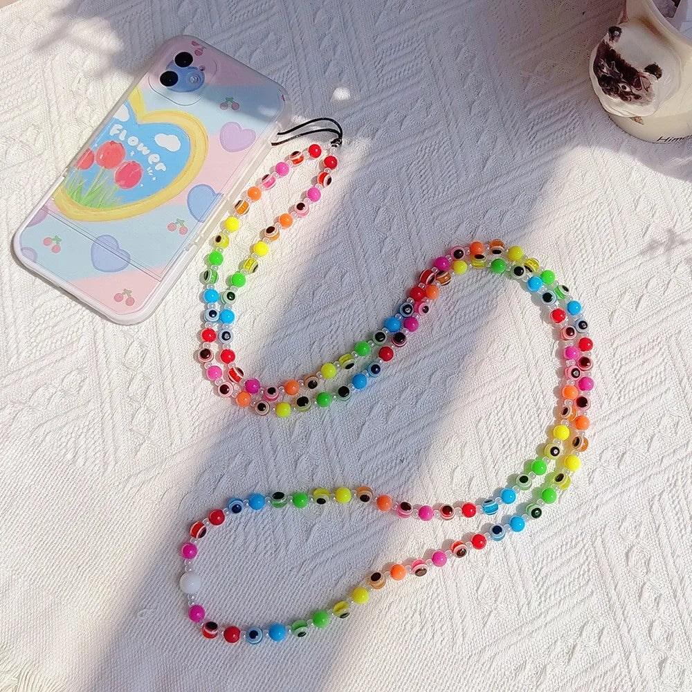 Colorful Beads Phone Charm Strap Chain for Phone Case Accessories Wholesale Evil Eye Mobile Phone Jewelry 2023 New