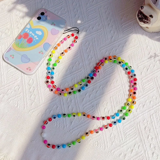 Colorful Beads Phone Charm Strap Chain for Phone Case Accessories Wholesale Evil Eye Mobile Phone Jewelry 2023 New