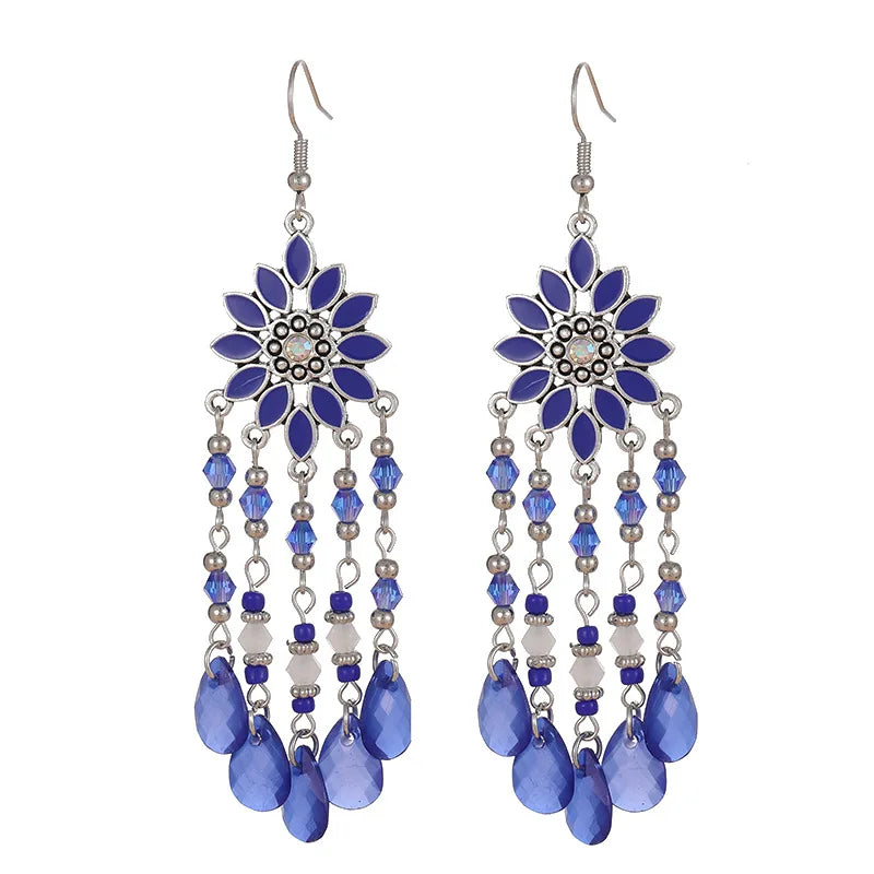 Hemasa Flower Drop Dangle Earrings For Women Enamel Crytal Geometric Jewelry Beads Handmade Tassel Earings