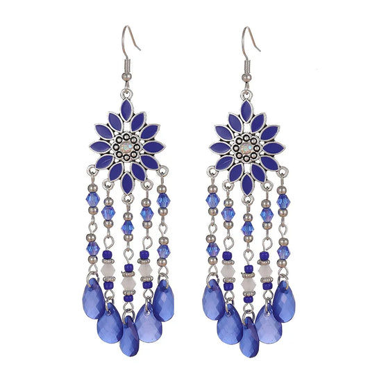 Hemasa Flower Drop Dangle Earrings For Women Enamel Crytal Geometric Jewelry Beads Handmade Tassel Earings