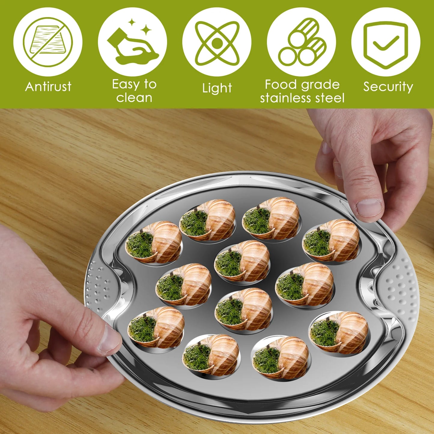 Snail Plate Stainless Steel Escargot Plates Baking Dish Dessert Tray for Kitchen Food Plate Restaurant Snail Dish Baking BBQ Pan