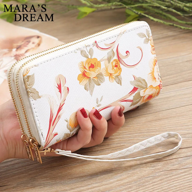 Hemasa Women's Rose Print Wallet Wild Double Zipper Clutch Bag Multi-card Women Bag /Purse