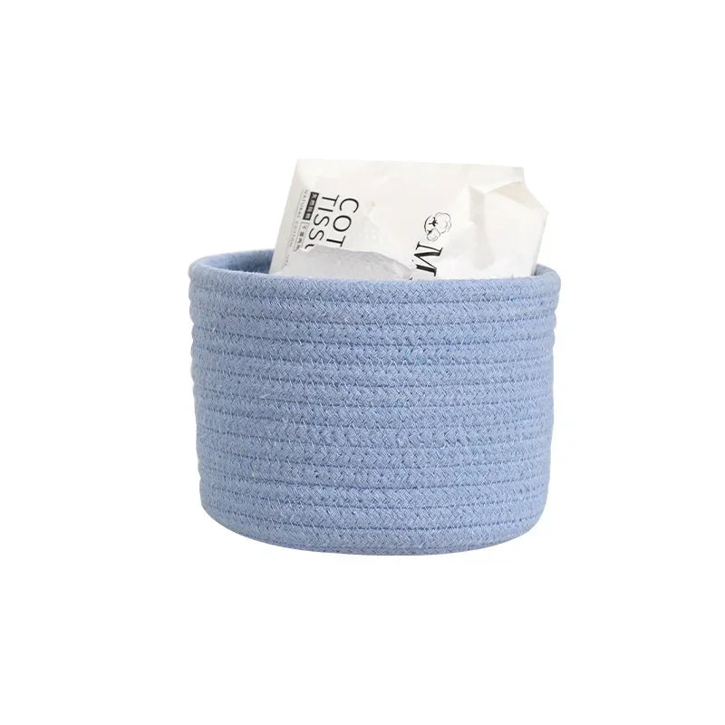 Handmade Woven Cotton Rope Woven Storage Box Basket Desktop Organizer Sundries Toys Comestics Keys Snacks  Sundries Organizer