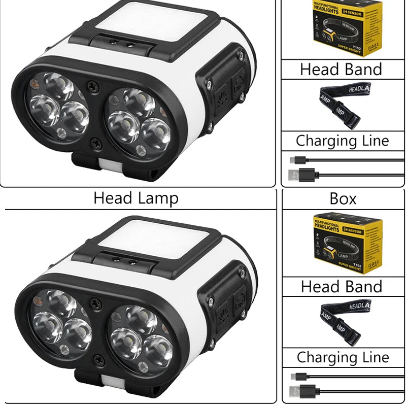 Hemasa LED Smart Sensor Headlamp Cap Clip Light USB Rechargeable Flashlight  With Power Display Riding Fishing Camping Outdoor Torch