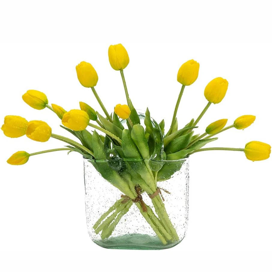 Tejesa 15pcs Real Touch Artificial Tulip Flowers Pink White Latex Tulip Bouquets for Office Wedding Party Home Room Decoration