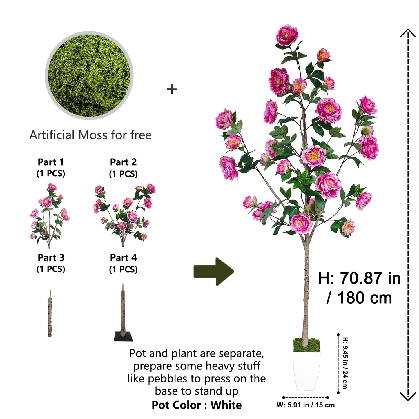 Tejesa 130-180CM Artificial Peony Flower tree plant Indoor outdoor Ornament fake plant for home garden wedding party living room decor