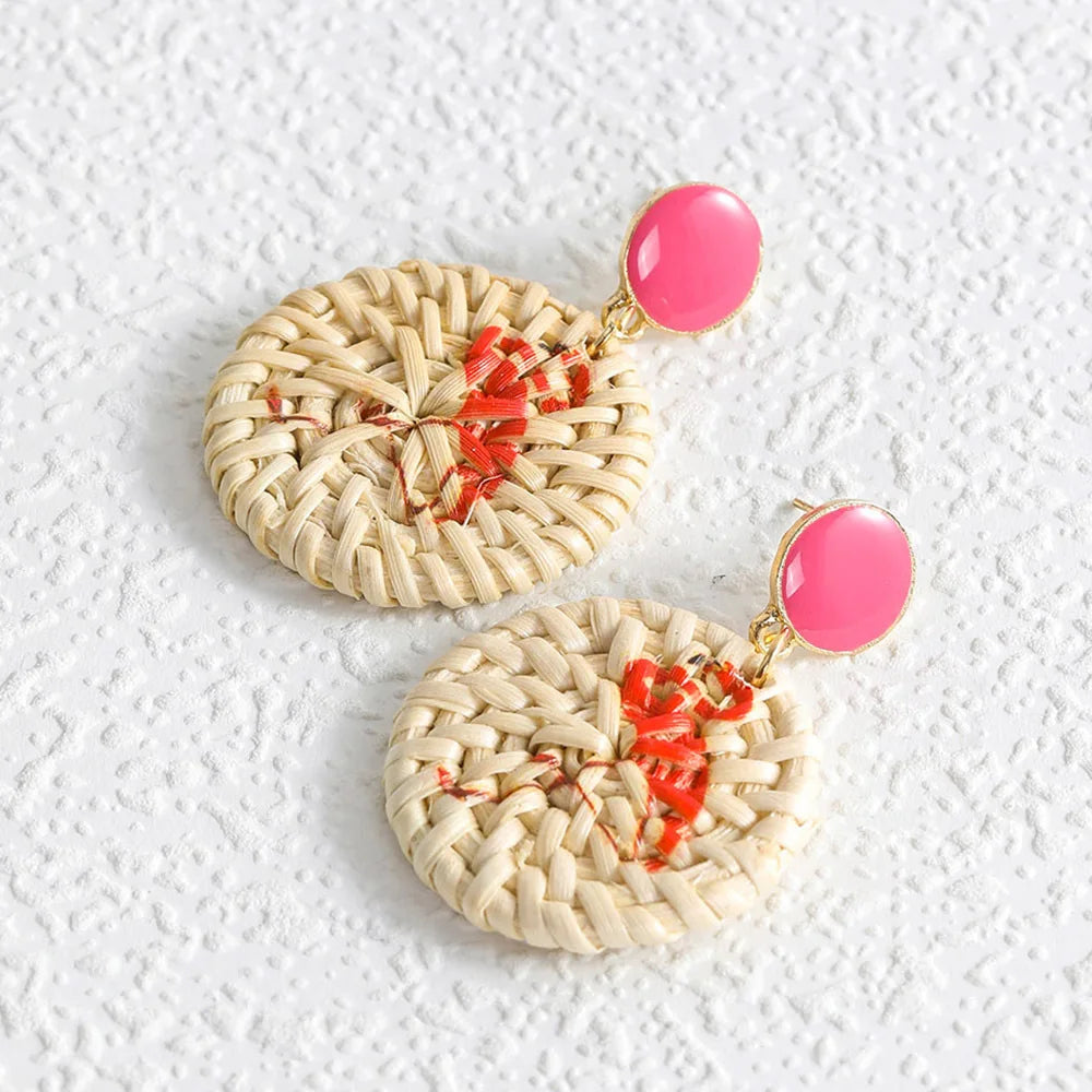 Lost Lady Handmade Straw Rattan Earrings For Women Fashion Pineapple Flamingo Print Earrings Fashion Jewelry Wholesale Outlet