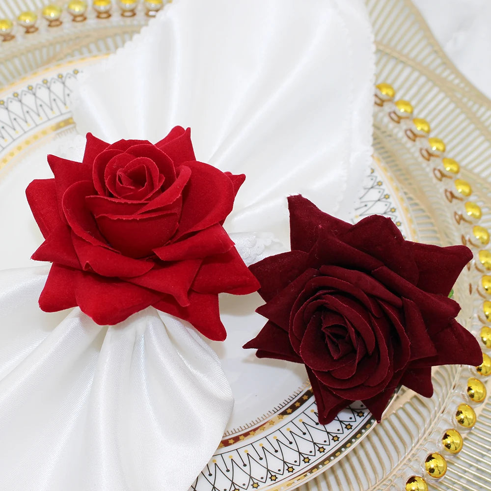 Hemasa 6Pcs Wedding Decoration Artificial Rose Flower Napkin Rings