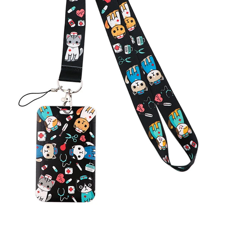 Dentist Doctor Nurse Cartoon Credential Neck Strap Lanyards Keychain ID Card Pass Hang Rope Lariat Key Chain Ring Badge Holder