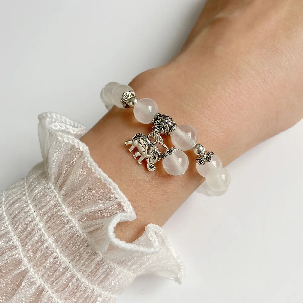 Hemasa  8mm Beads with Elephant Pendant Stretchable  Bracelet  For Women