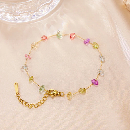 Stainless Steel Chain Colorful Natural Stone Bracelet For Women Elegant Party Wedding Charm Bracelet Fashion Jewelry Girls Gift