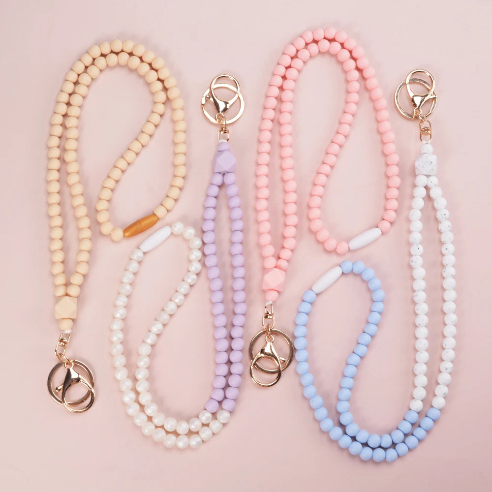 LOFCA long silicone bead pendant Key Chain for silicone necklace DIY pendant Silicone beads for gift kids key chain BPA-free