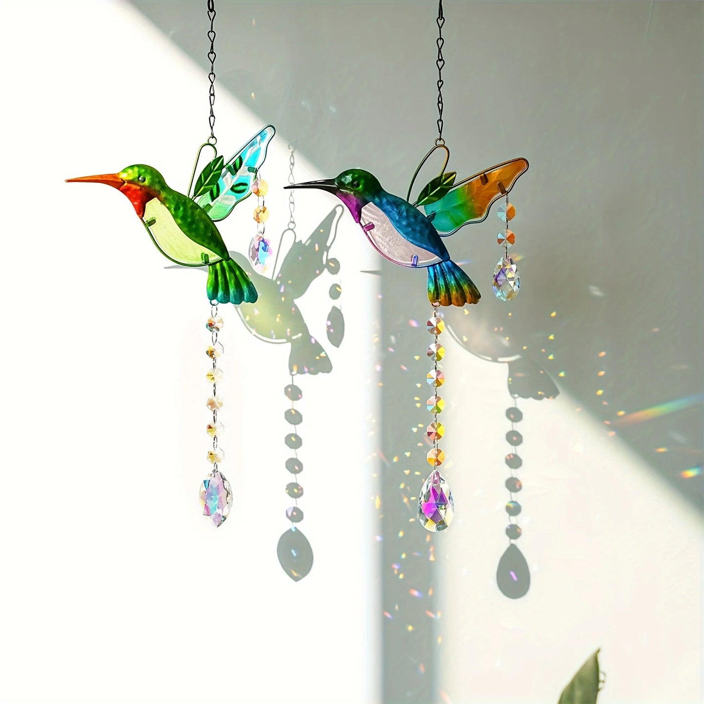 Tejesa 2 hummingbird sun catchers   /stained glass window hangings/rainbow maker crystal prism sun catchers for outdoor and indoor home