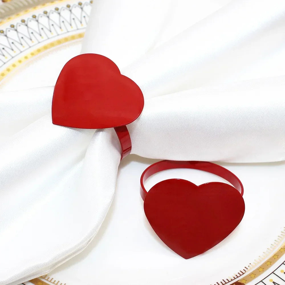Hemasa 6PCS/SET Red Heart Napkin Rings