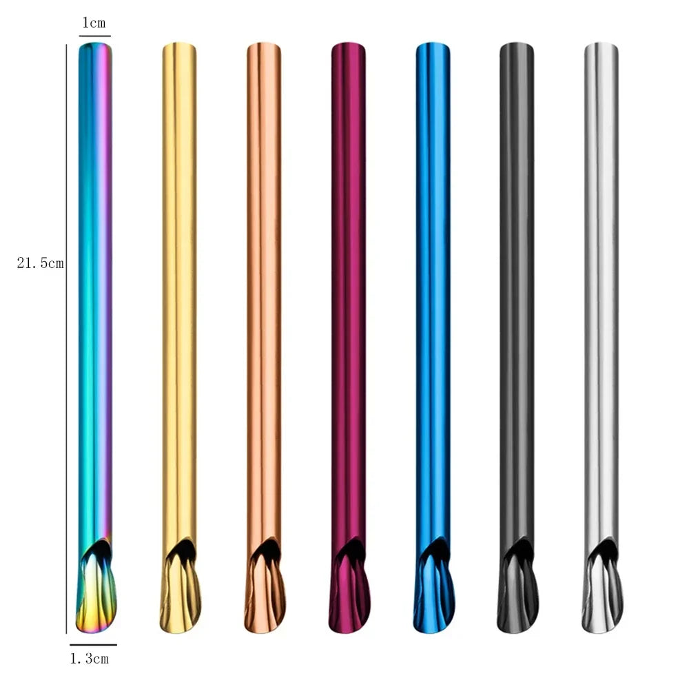 Hemasa 2Pcs  Stainless Steel Reusable Spoon Drinking Straw  Stirring Spoon with Brush Set