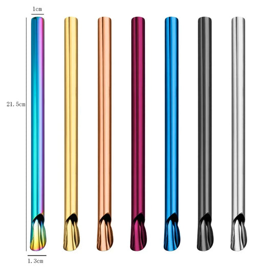 Hemasa 2Pcs  Stainless Steel Reusable Spoon Drinking Straw  Stirring Spoon with Brush Set