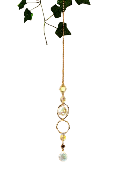 Hemasa Hanging Ornaments Boho Sun Catcher Handmade Art Crystal Sun Catchers with Gold Chain for Window/ Wall or Garden Decor Wind Chimes