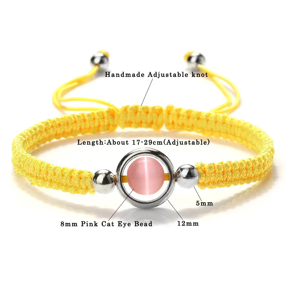 Pink Cat Eye Stone Beads Braided Bracelet For Women Red Thread String Bracelet Men Lucky Handmade Weave Rope Bangle Jewelry Gift