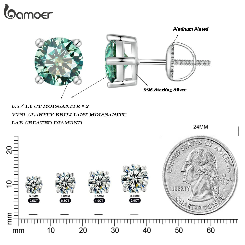 BAMOER Green Moissanite Earrings for Women Solid 925 Sterling Silver Heart Prong 2CTTW VVS1 Lab Diamonds Wedding Jewelry