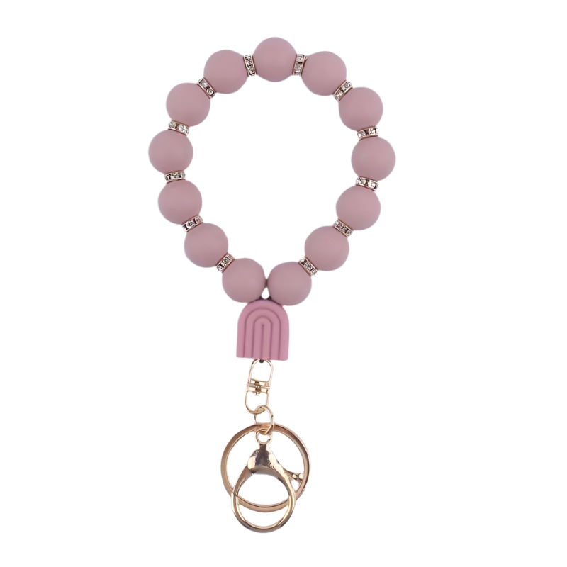Hemasa Rainbow Bracelet Pendant Keychain Food Grade Silicone Bead Keyring/ Lobster Clasp Women Schoolbag/ Car Key Chain Jewelry