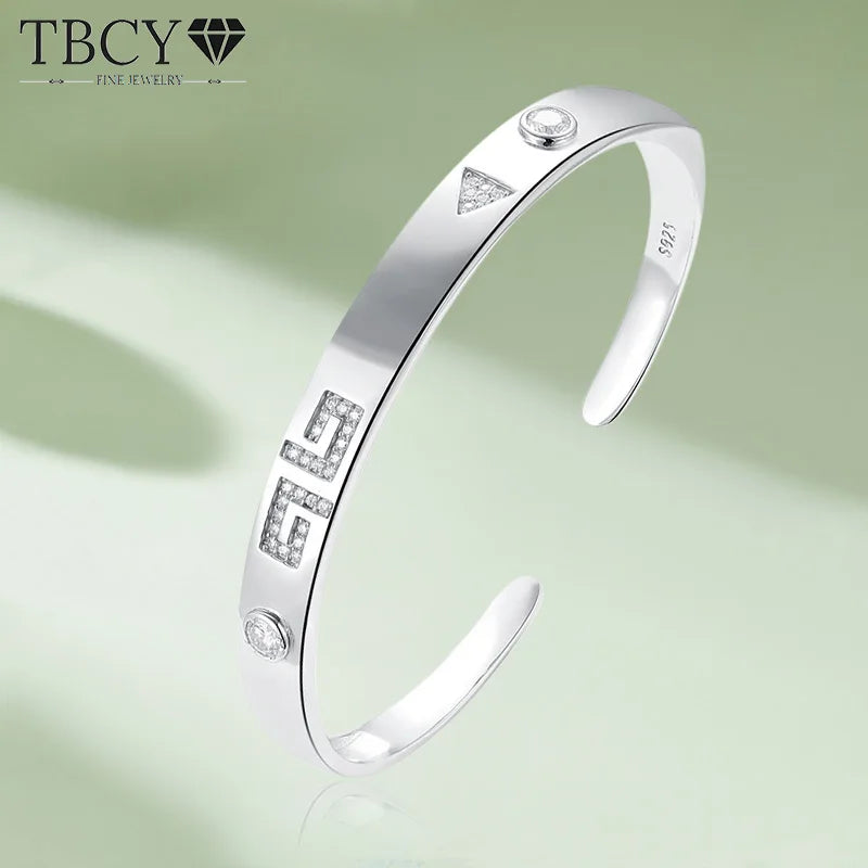 Hemasa Real Moissanite Cuff Bracelet For Men Women 925 Sterling Silver Diamond Open Bangle