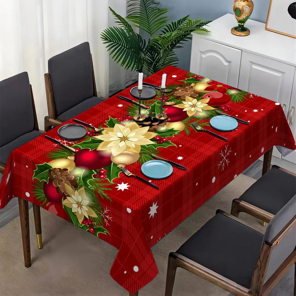 Tejesa Christmas Holly Berry Rectangle Tablecloth/ Holiday Party Decor Reusable Tablecloth for Table