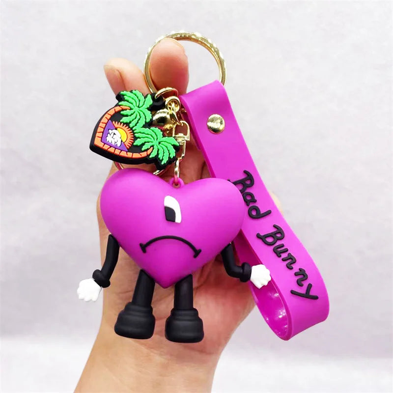 Cartoon Singer Karol G Keychain Heart Bad Rabbit Silicone Pendant Keyring Car Backpack Key Holder Kawaii Jewelry Gifts