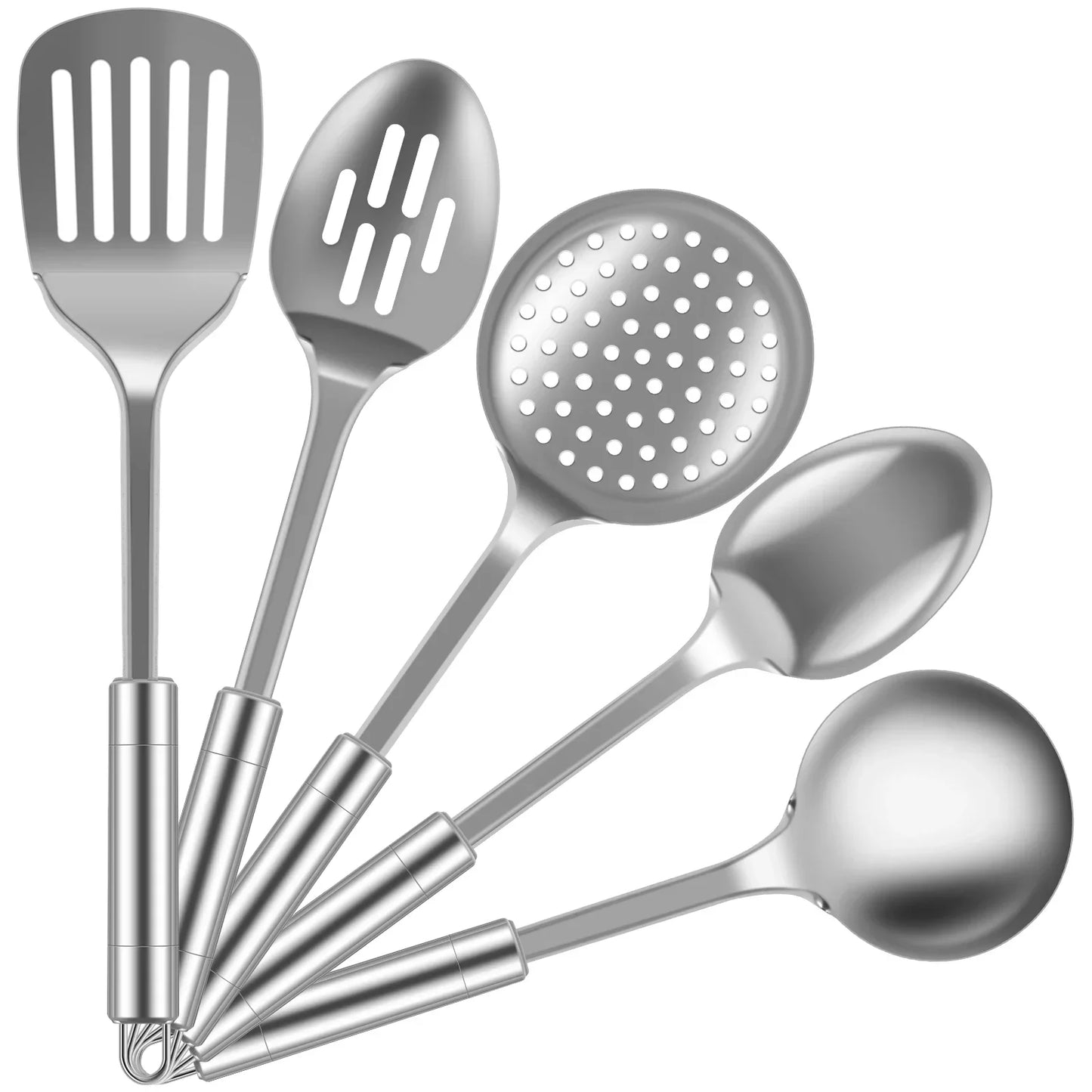 Tejesa 5Pcs Kitchen Cooking Utensils Set Stainless Steel Spoons Spatula Set with Ergonomic Handle Heavy-Duty Washable Spoons Utensils