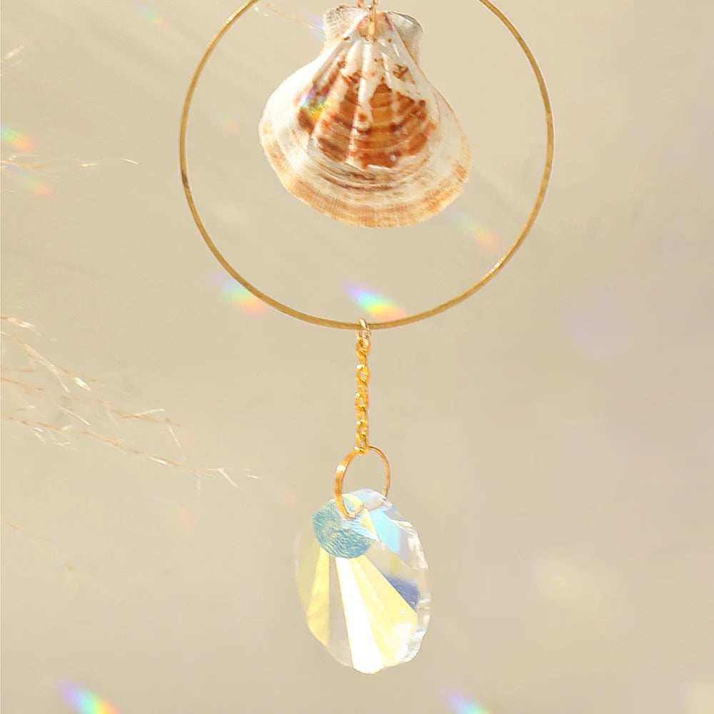 Hemasa Shells Sun Catcher Crystal Rainbow Prism Garden Decoration Sun Catchers Crystal Light Catcher Real Conch Hanging Window Ornament